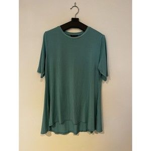 H By Halston Essentials Women M Tunic Top Swing Short Sleeve Blue Turquoise